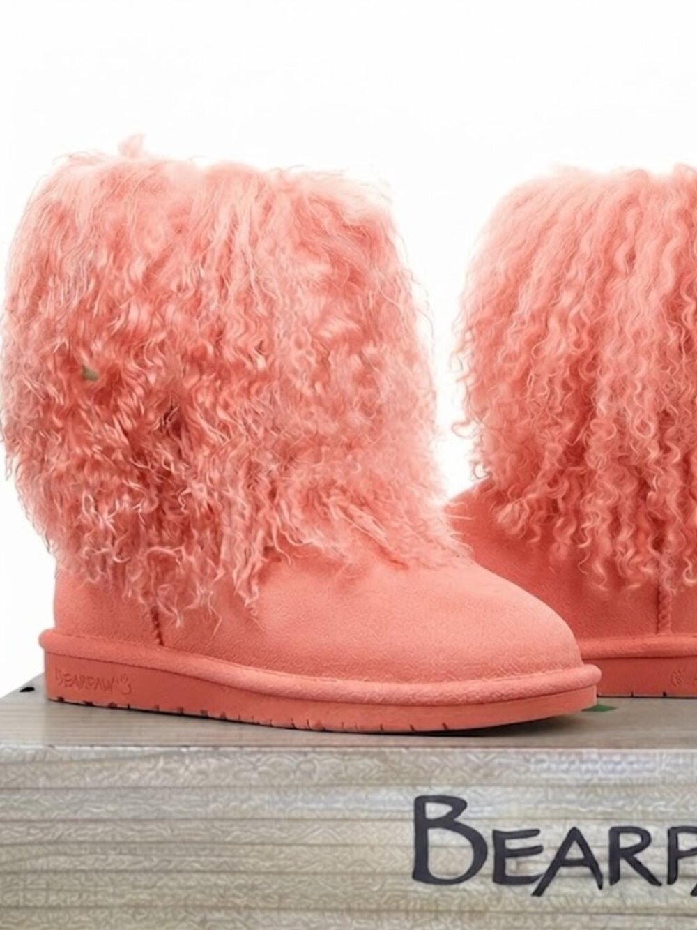 Bearpaw Boo Raspberry Pink Shearling Wool Curly Lamb Fur Mongolian Boots 8 NEW